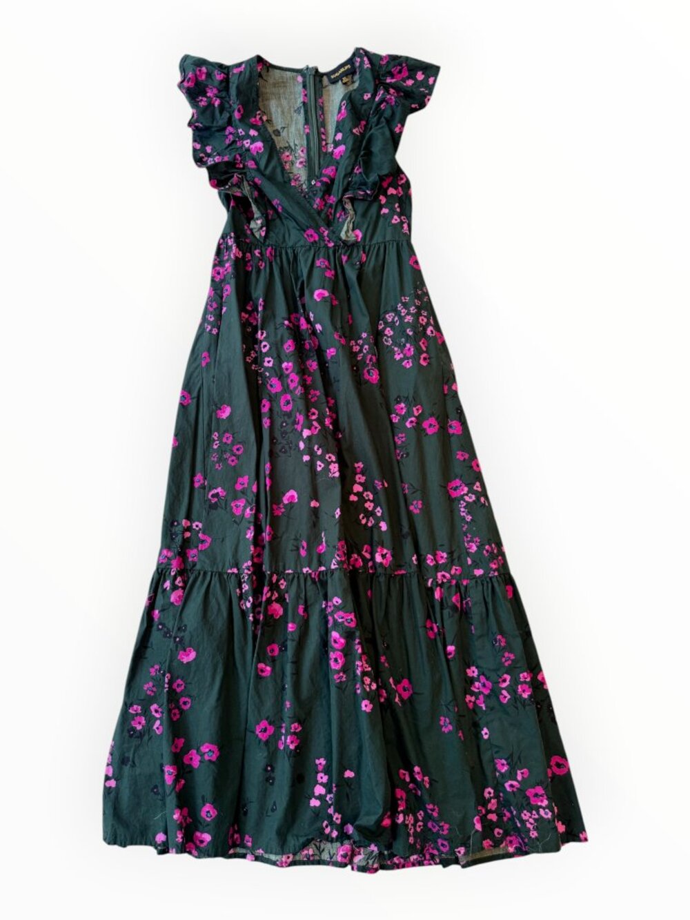 SugarLips Floral Ruffle Maxi Dress XS Green Pink Wedding Guest